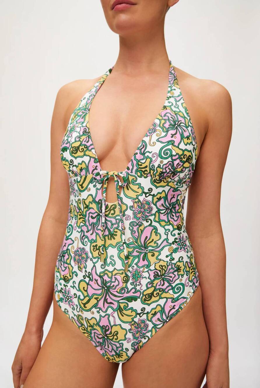 NEW HEIDI KLEIN women's kings road slider halterneck swimsuit in floral print